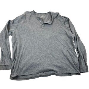 Eddie Bauer Mens Henley Shirt 2XL Gray Legendwash Cotton Comfortable Long Sleeve